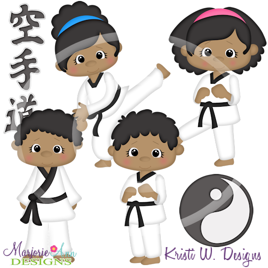 Karate Kids-African American SVG CutFiles/Paper Piecing +Clipart - Click Image to Close